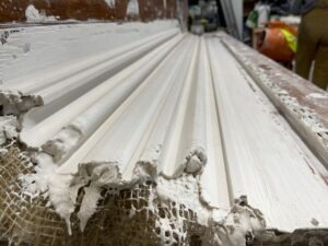 Ends of the extruded form showing the hessian reinforcement